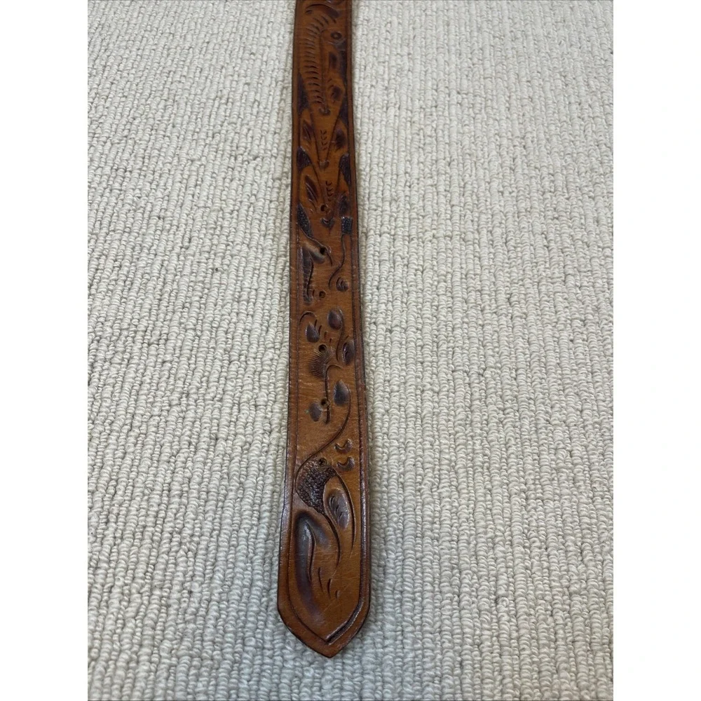 Vintage Kids Medium 32 Hand Tooled Leather Belt Brown Western Cowboy